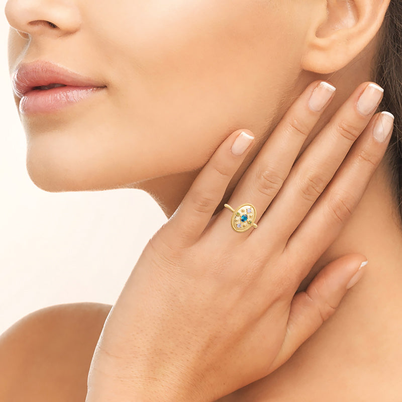 Sania- Bague en Plaqué Or et pierres colorées