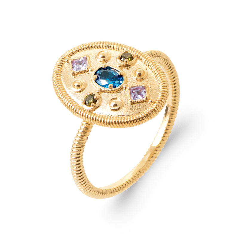 Sania- Bague en Plaqué Or et pierres colorées