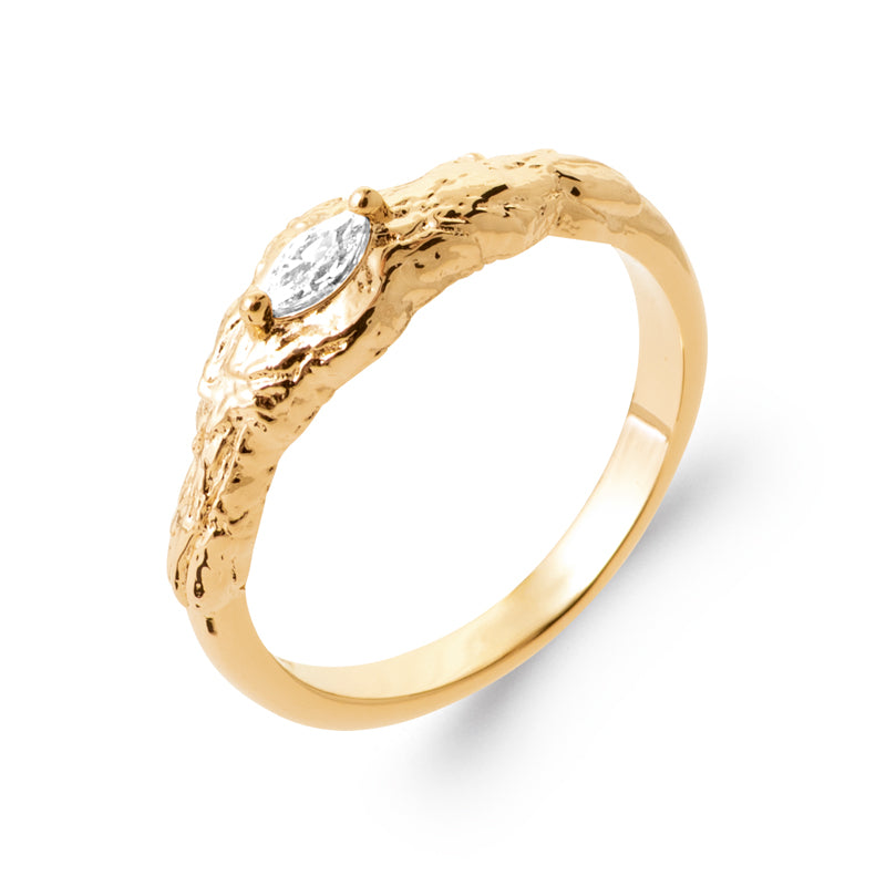 Noor - Gold Plated Ring with White Stone