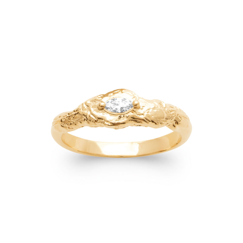 Noor - Gold Plated Ring with White Stone