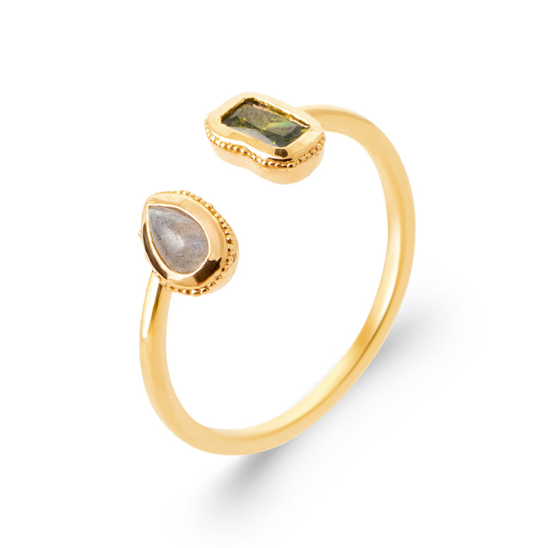 Aïcha- Bague en Plaqué Or et pierres colorées