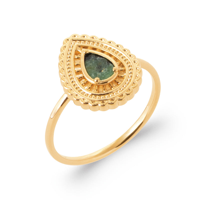 Asma- Bague en Plaqué Or et Jaspe verte