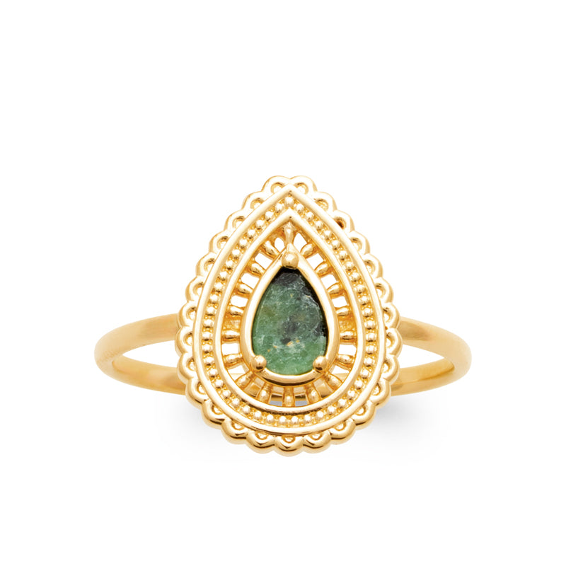 Asma- Bague en Plaqué Or et Jaspe verte