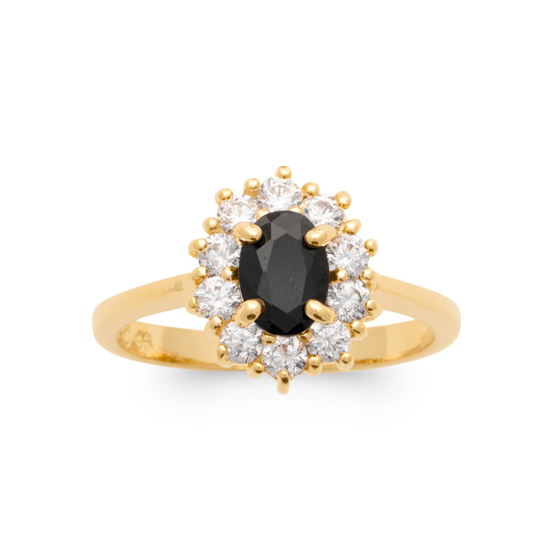 Diana - Bague en Plaqué Or et pierre noire