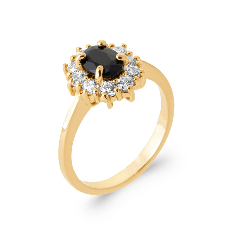 Diana - Bague en Plaqué Or et pierre noire