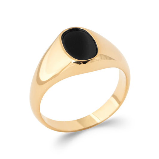 Onyx - Chevalière ronde empierrée en Plaqué Or - Yasmeen Jewelry