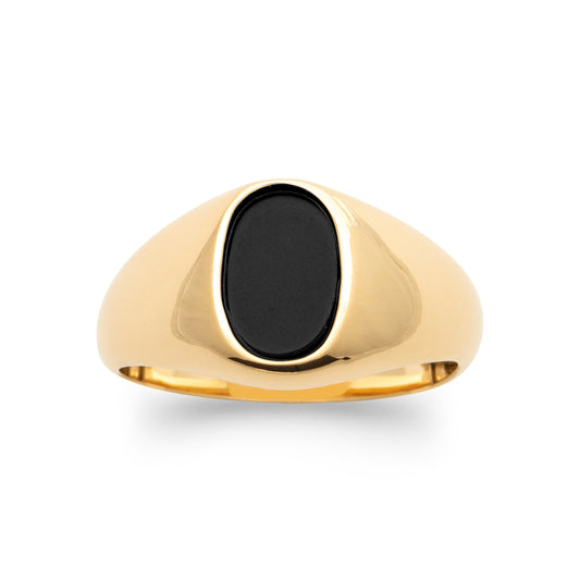 Onyx - Chevalière ronde empierrée en Plaqué Or - Yasmeen Jewelry
