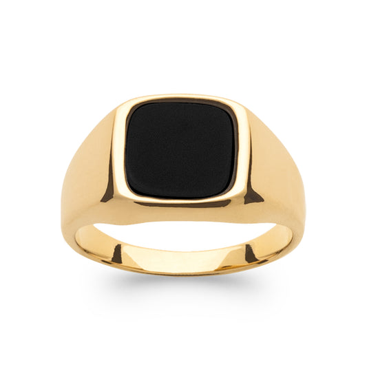 Onyx - Chevalière carrée empierrée en Plaqué Or - Yasmeen Jewelry