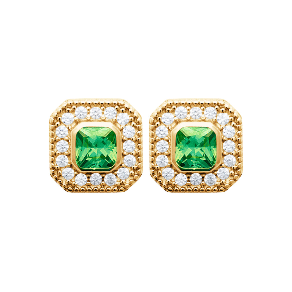 Art déco n°3 - Boucles d'oreilles en Plaqué Or vertes - Yasmeen Jewelry