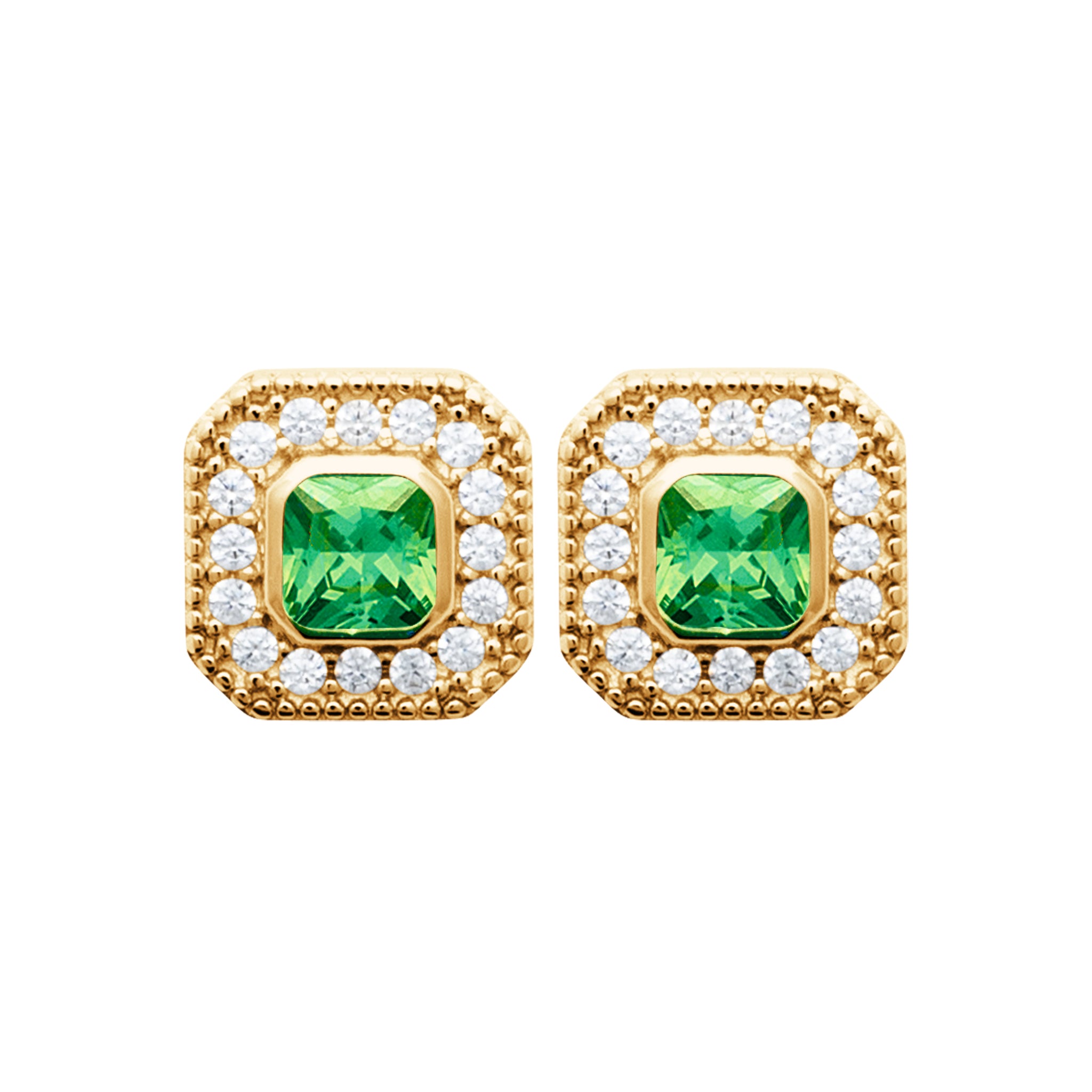 Art déco n°3 - Boucles d'oreilles en Plaqué Or vertes - Yasmeen Jewelry