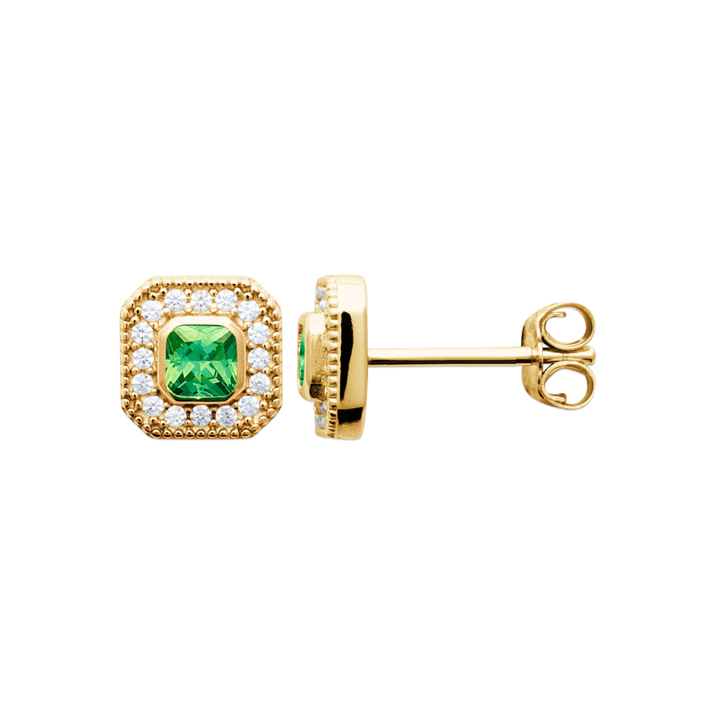 Art déco n°3 - Boucles d'oreilles en Plaqué Or vertes - Yasmeen Jewelry
