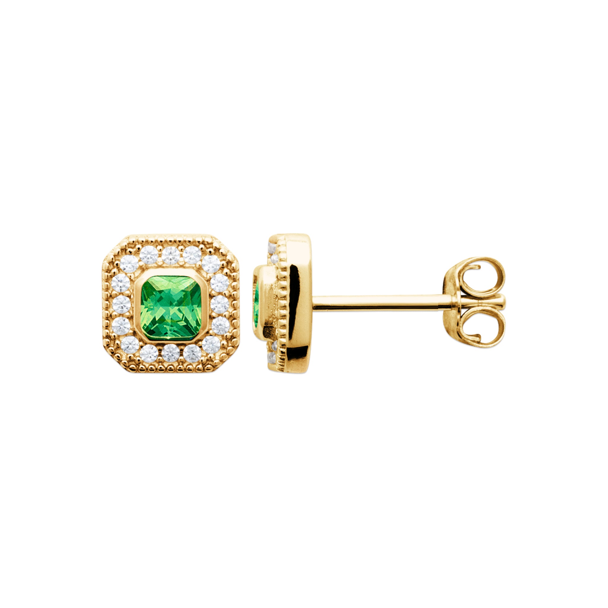 Art déco n°3 - Boucles d'oreilles en Plaqué Or vertes - Yasmeen Jewelry