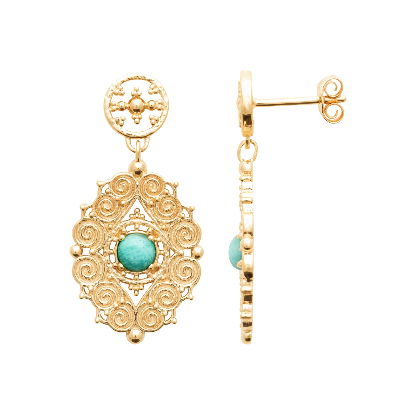Chiraz - Boucles d'oreilles en Plaqué Or et Amazonite - Yasmeen Jewelry