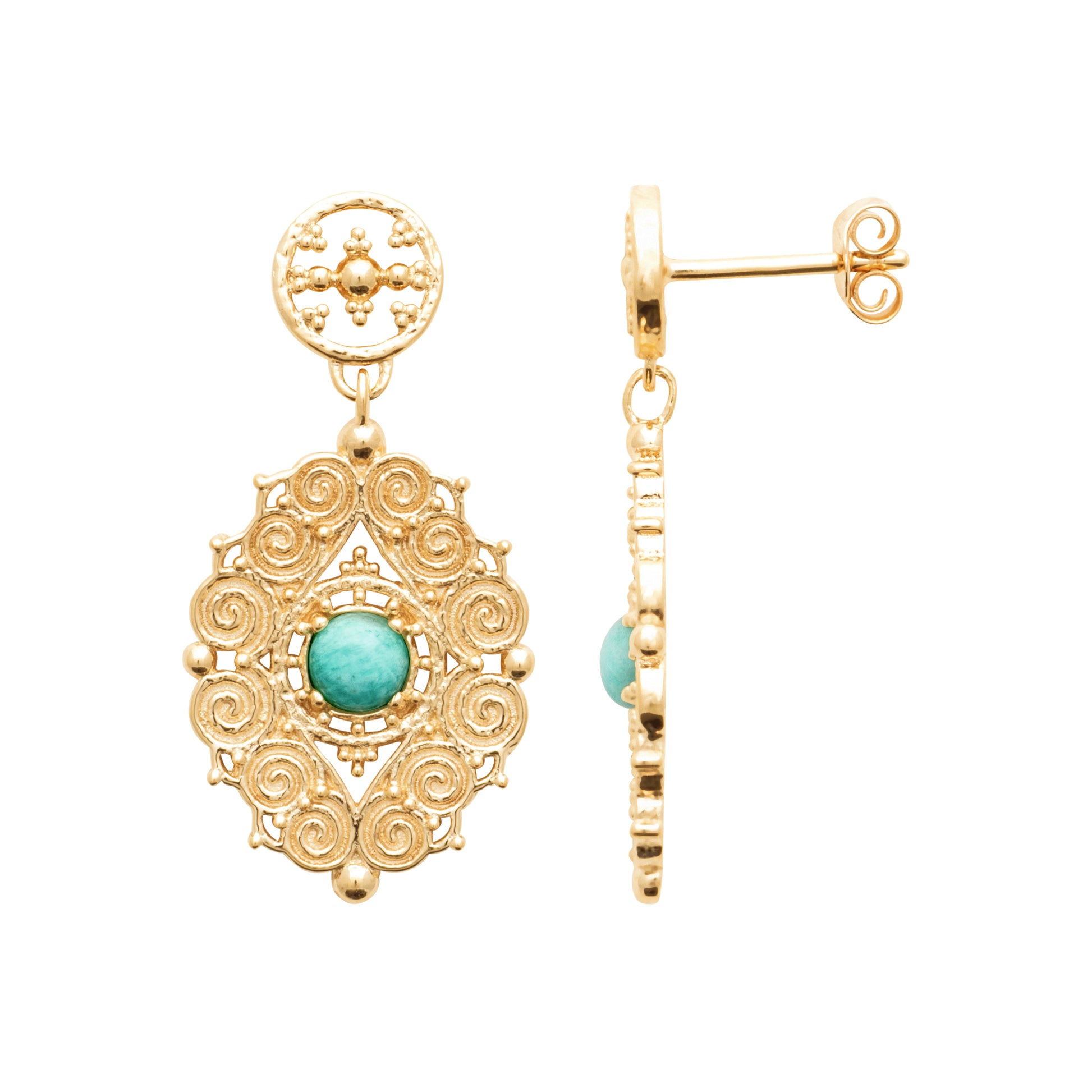 Chiraz - Boucles d'oreilles en Plaqué Or et Amazonite - Yasmeen Jewelry