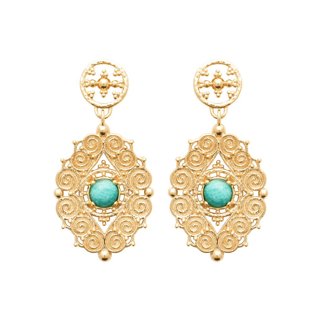 Chiraz - Boucles d'oreilles en Plaqué Or et Amazonite - Yasmeen Jewelry