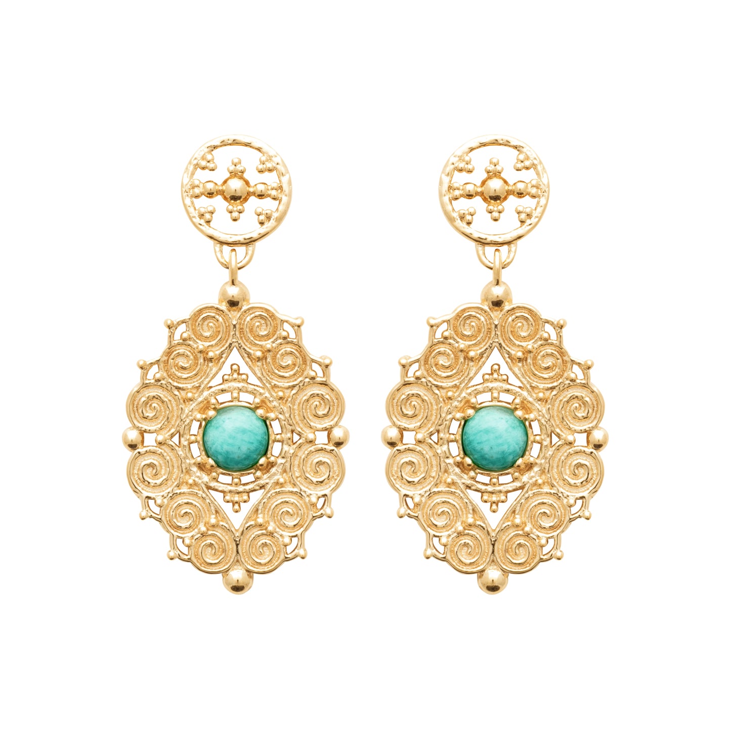 Chiraz - Boucles d'oreilles en Plaqué Or et Amazonite - Yasmeen Jewelry