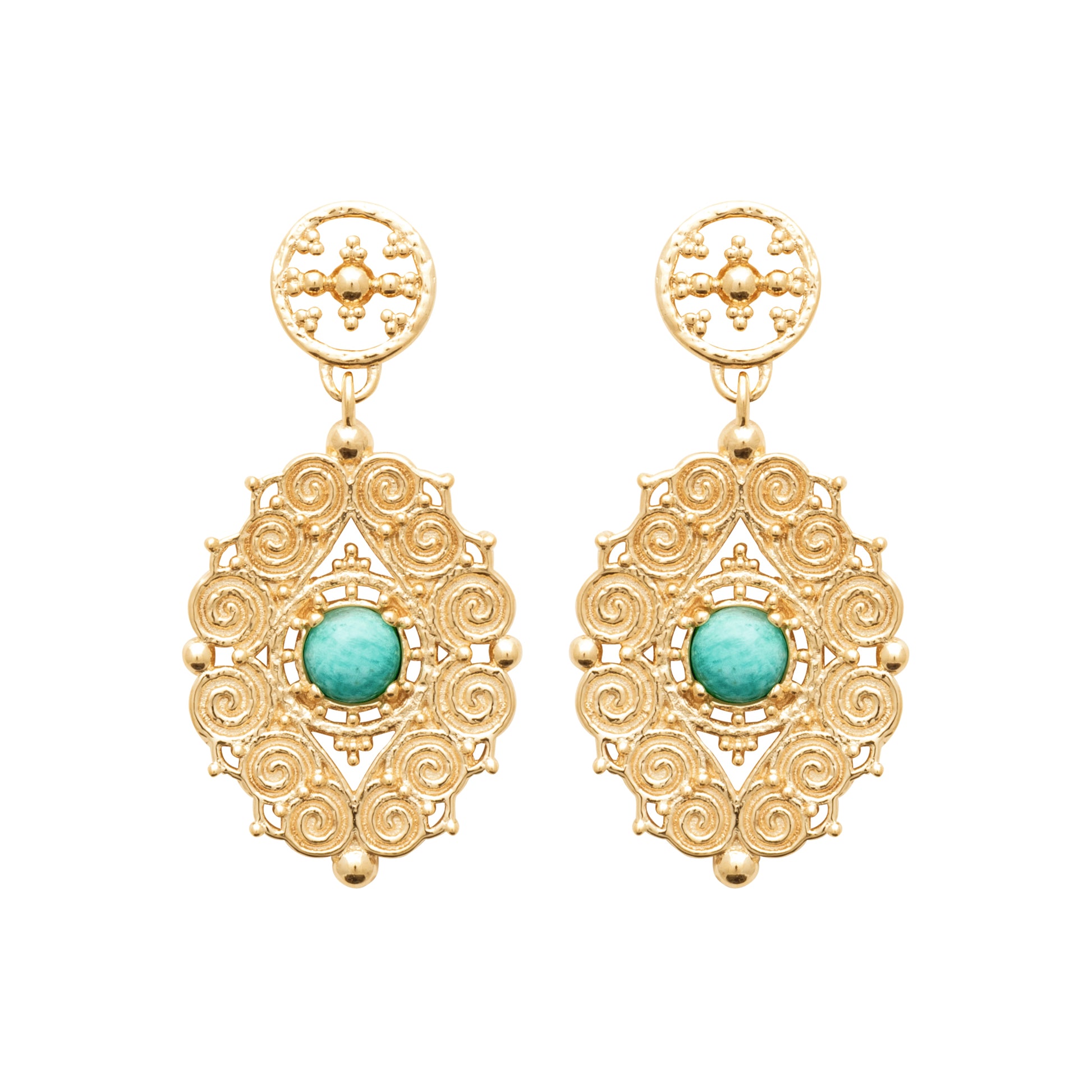 Chiraz - Boucles d'oreilles en Plaqué Or et Amazonite - Yasmeen Jewelry