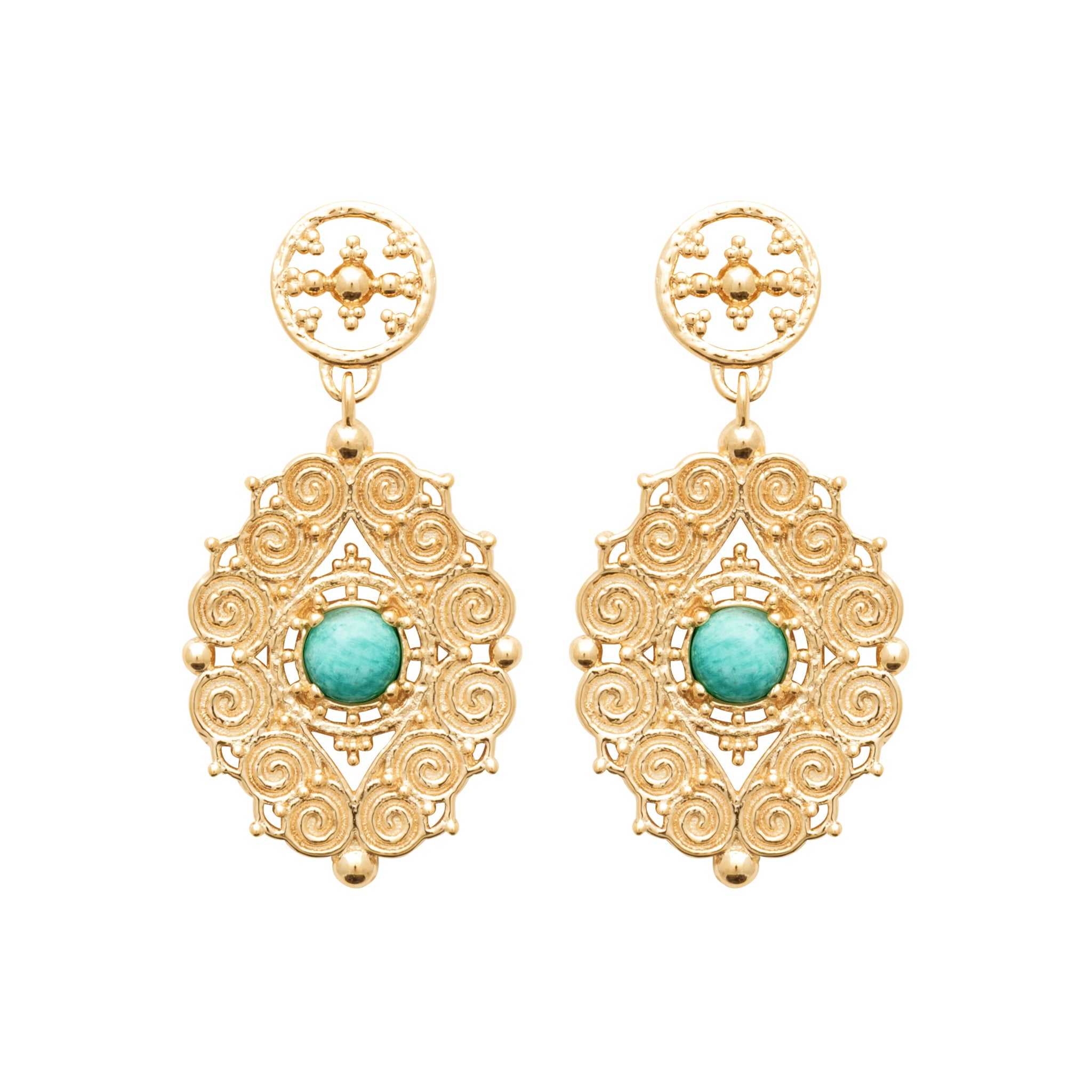 Chiraz - Boucles d'oreilles en Plaqué Or et Amazonite - Yasmeen Jewelry