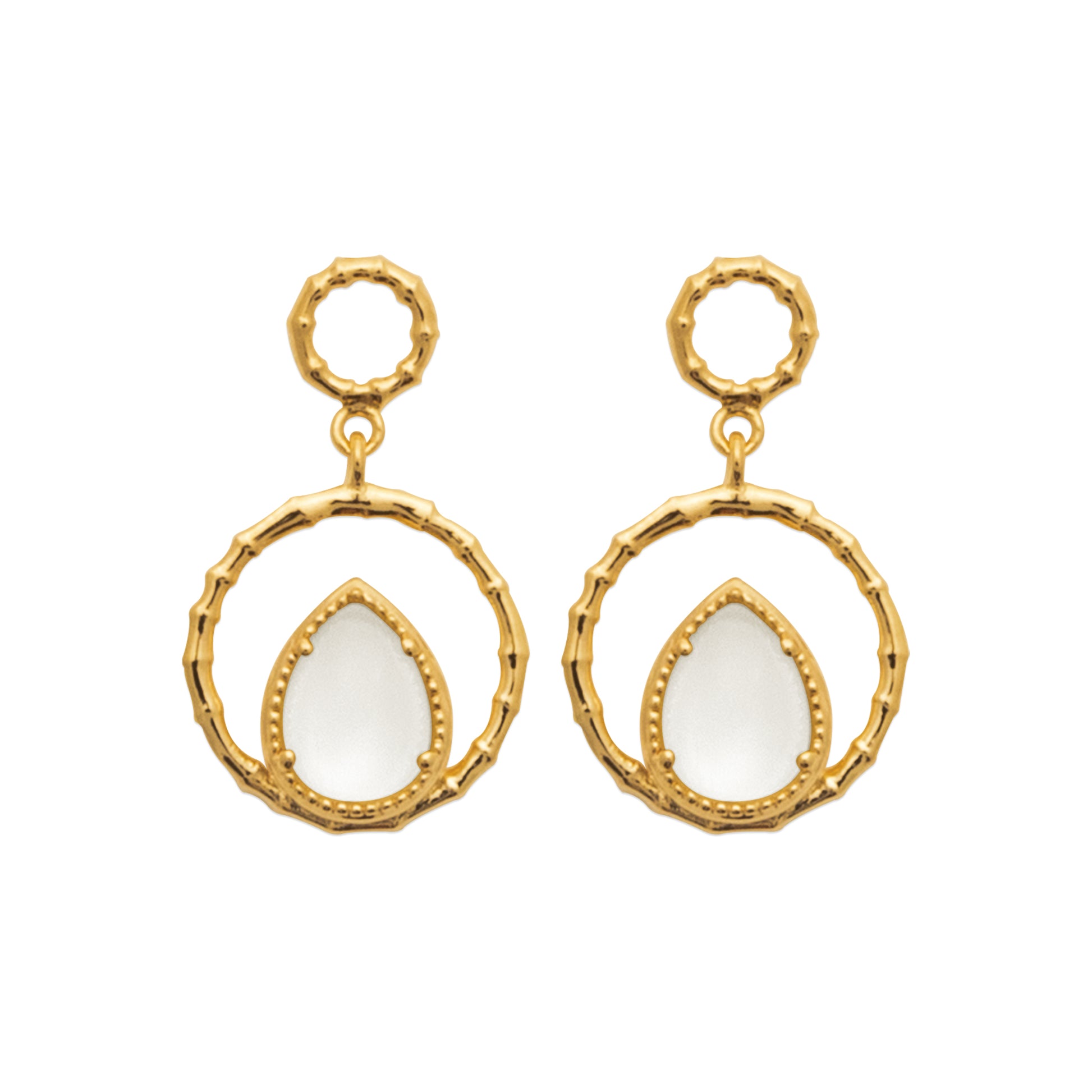 Lua - Boucles d'oreilles en Plaqué Or et Pierre de Lune - Yasmeen Jewelry