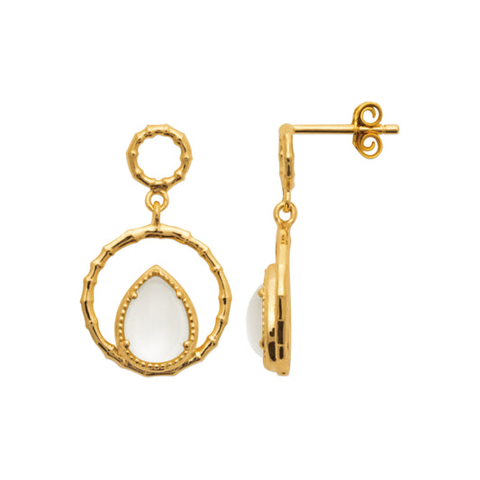 Lua - Boucles d'oreilles en Plaqué Or et Pierre de Lune - Yasmeen Jewelry