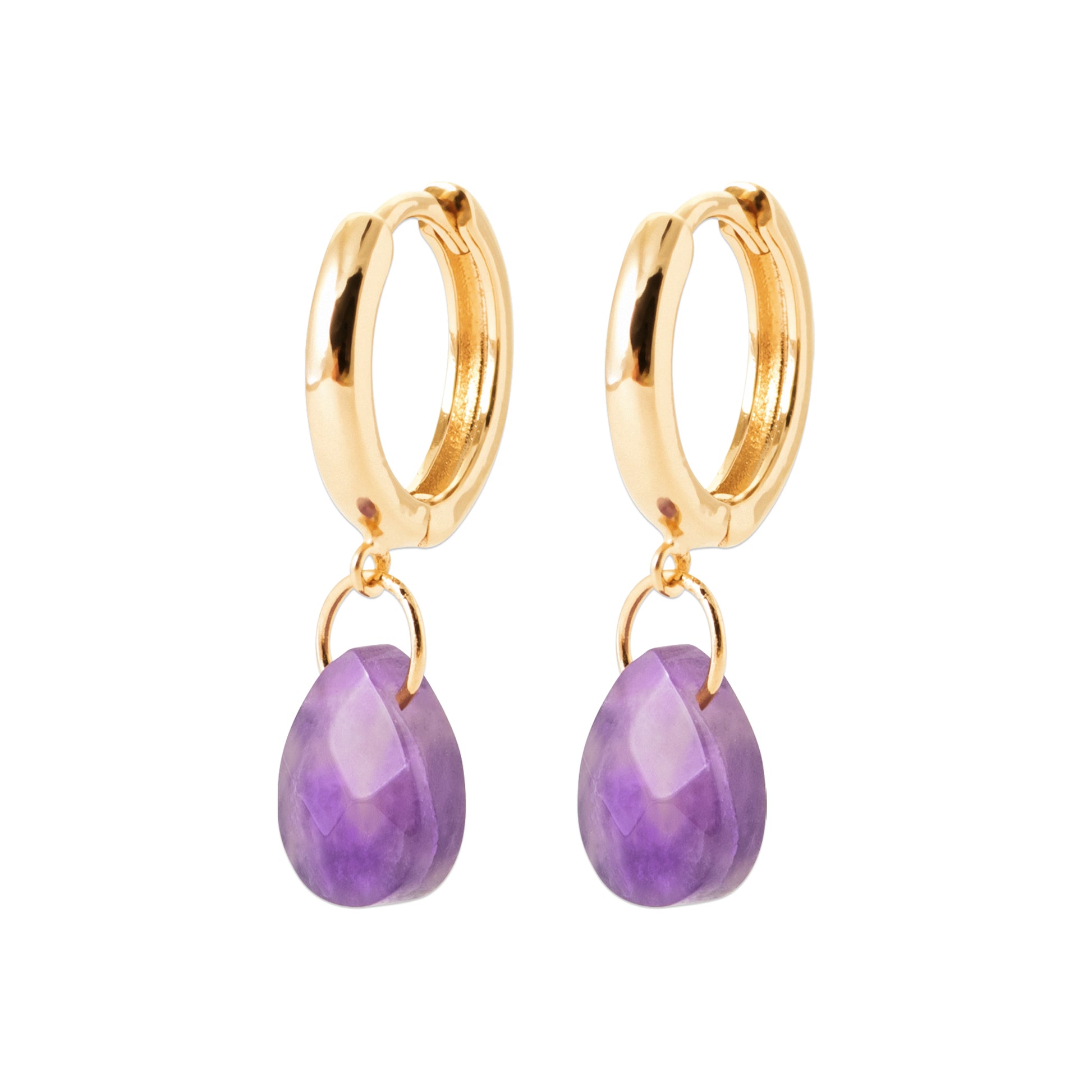 Améthyste - Créoles en Plaqué Or et Pierres Naturelles - Yasmeen Jewelry