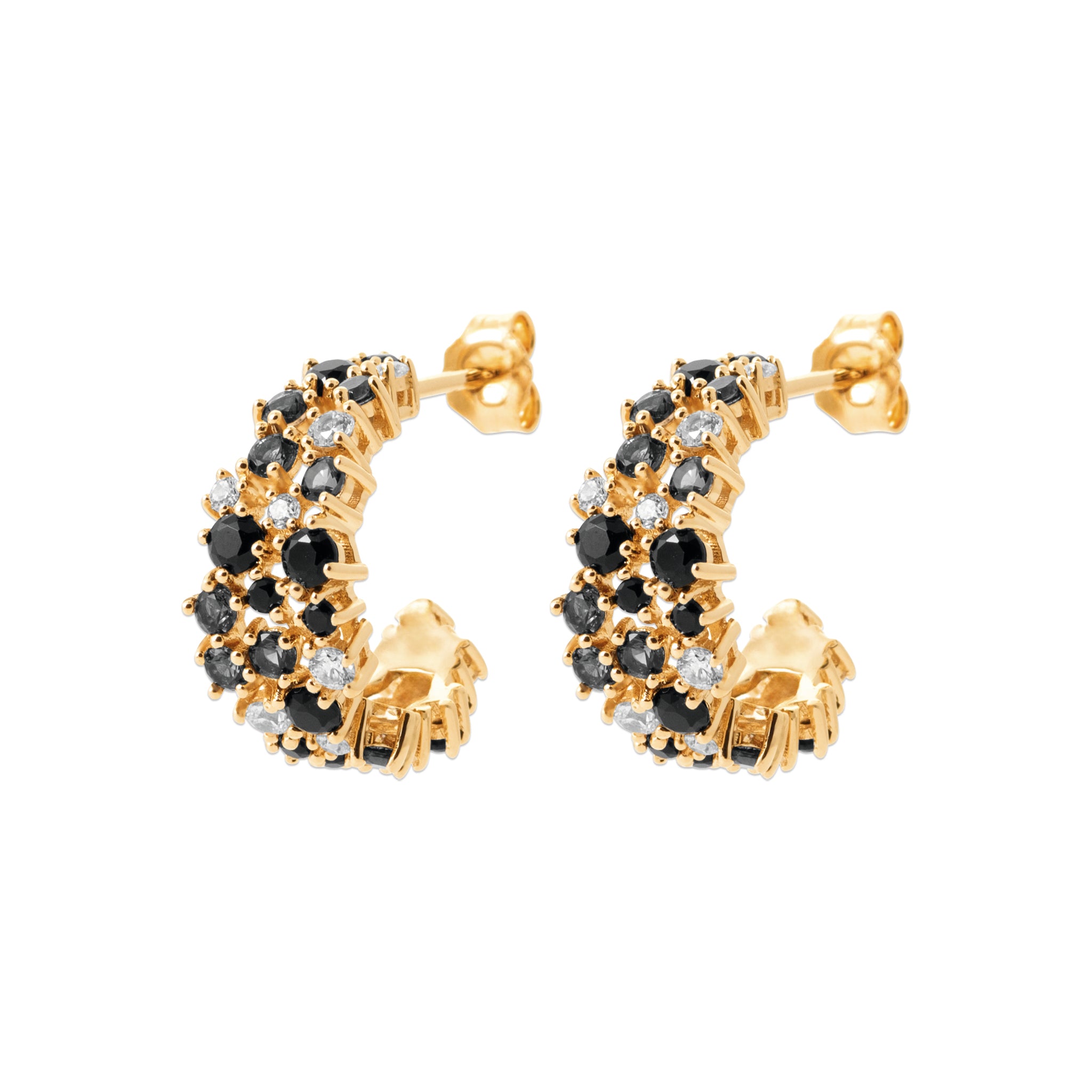 Inès - Boucles d'oreilles en Plaqué Or et pierres noires