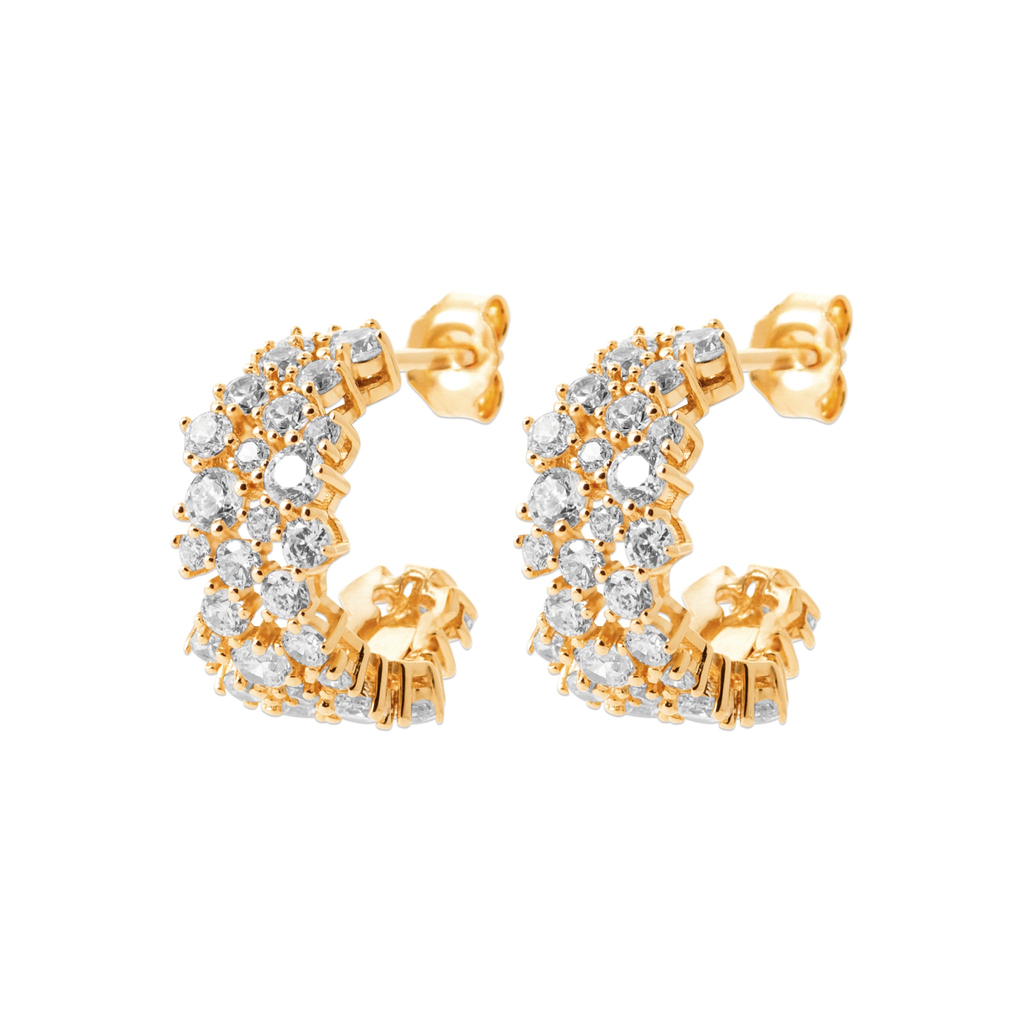 Inès - Boucles d'oreilles en Plaqué Or et pierres blanches
