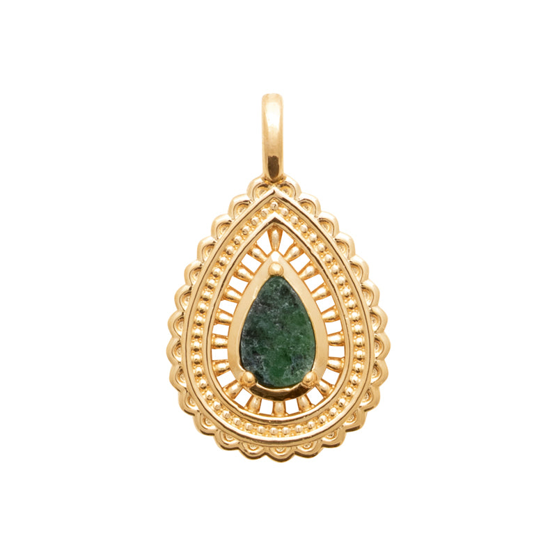 Asma- Pendentif en Plaqué Or et Jaspe verte
