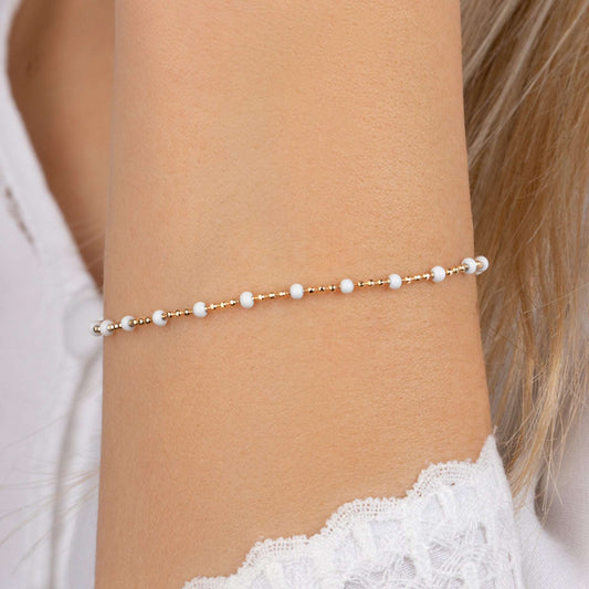 Miyuki - Bracelet perles blanches et Plaqué Or - Yasmeen Jewelry