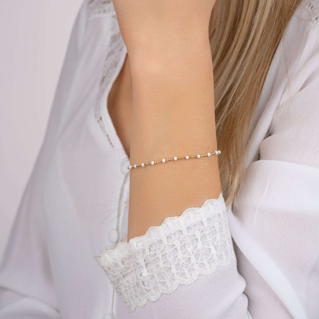 Miyuki - Bracelet perles blanches et Plaqué Or - Yasmeen Jewelry