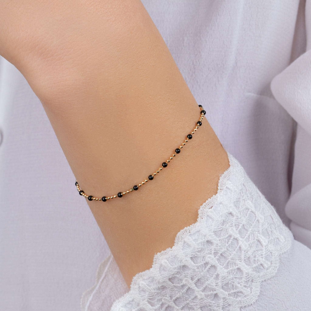 Miyuki - Bracelet perles noires et Plaqué Or - Yasmeen Jewelry