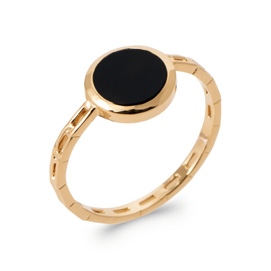 Alma - Bague en Plaqué Or et Agathe noire - Yasmeen Jewelry
