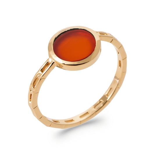 Alma - Bague en Plaqué Or et Agathe rouge - Yasmeen Jewelry