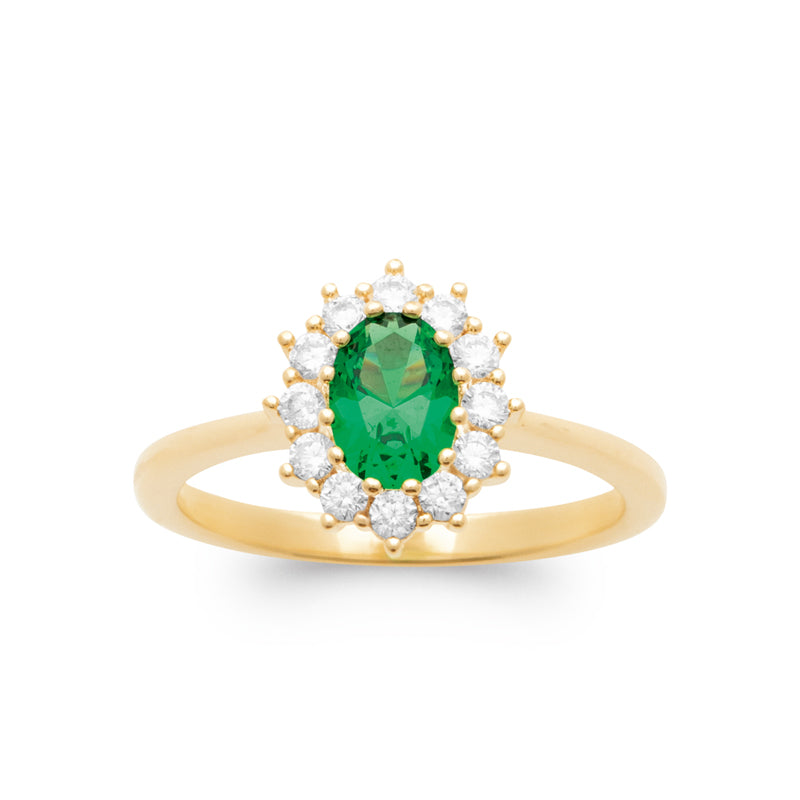 Diana - Bague en Plaqué Or et pierre verte