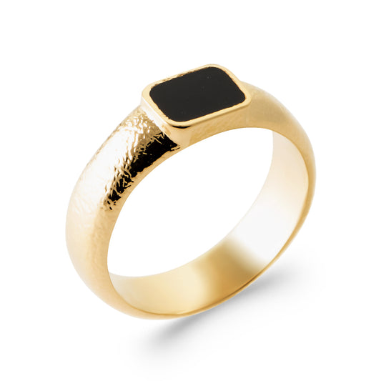 Onyx - Petite chevalière empierrée en Plaqué Or - Yasmeen Jewelry