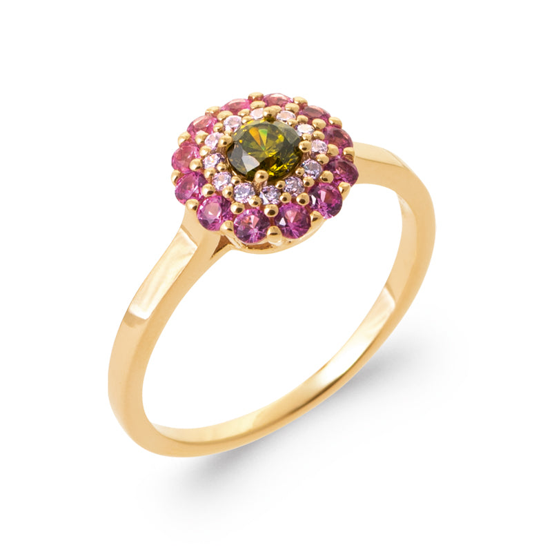 Warda - Bague en Plaqué Or et pierres roses et vertes