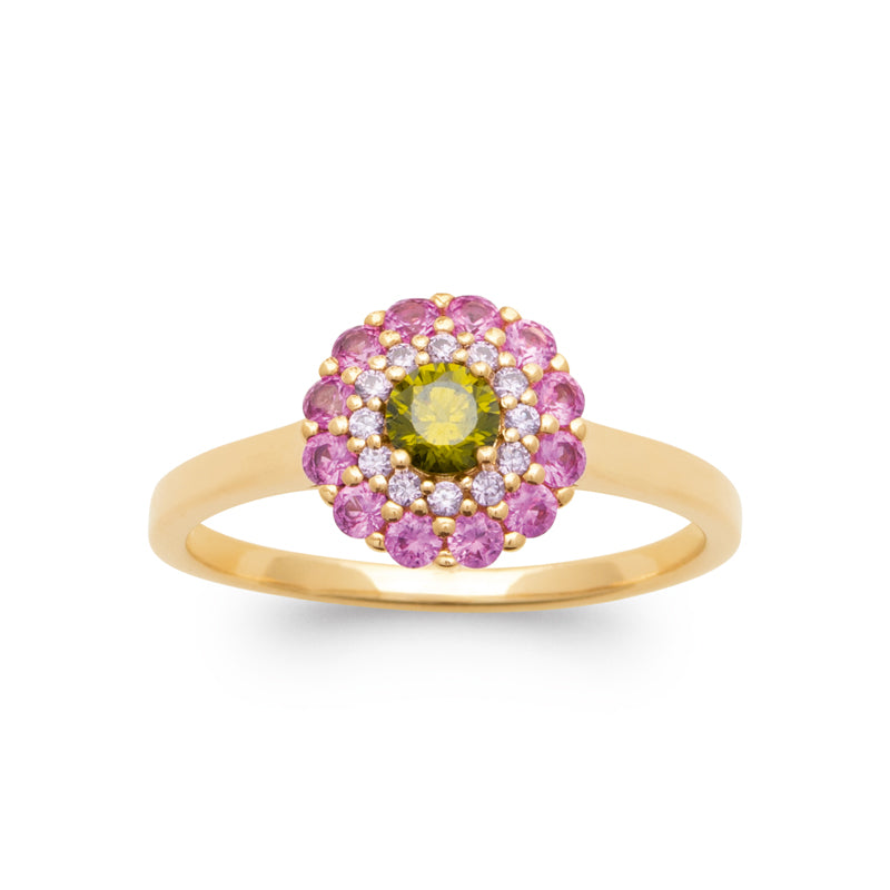 Warda - Bague en Plaqué Or et pierres roses et vertes