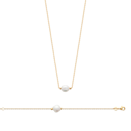 Perle de Culture - Collier en Plaqué Or et Pierre Naturelle - Yasmeen Jewelry