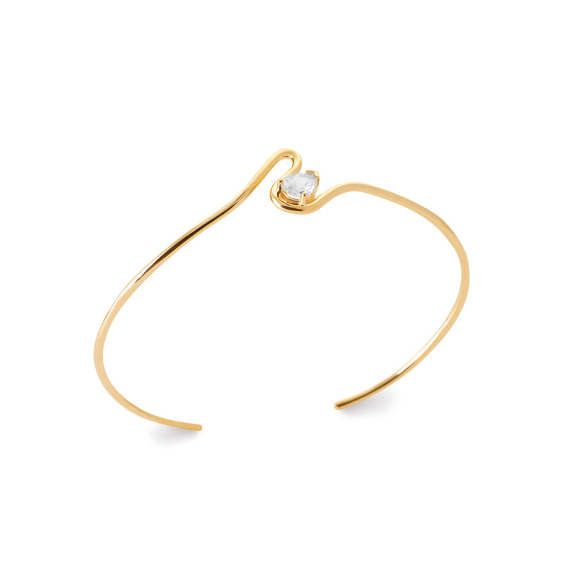Shahd - Bracelet jonc en Plaqué Or et pierre blanche