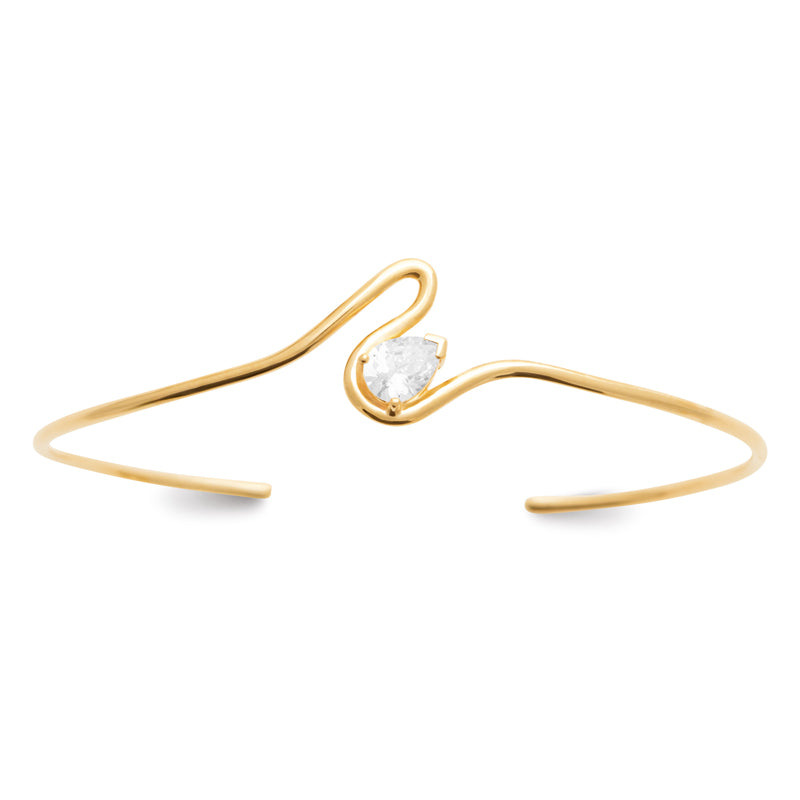 Shahd - Bracelet jonc en Plaqué Or et pierre blanche