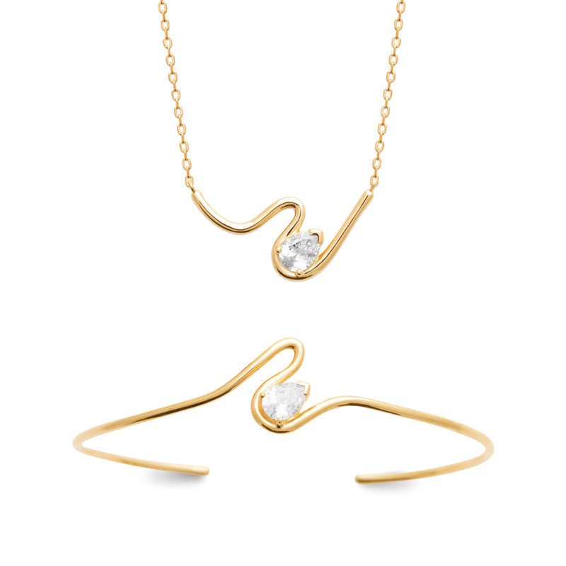 Shahd - Collier en Plaqué Or et pierre blanche