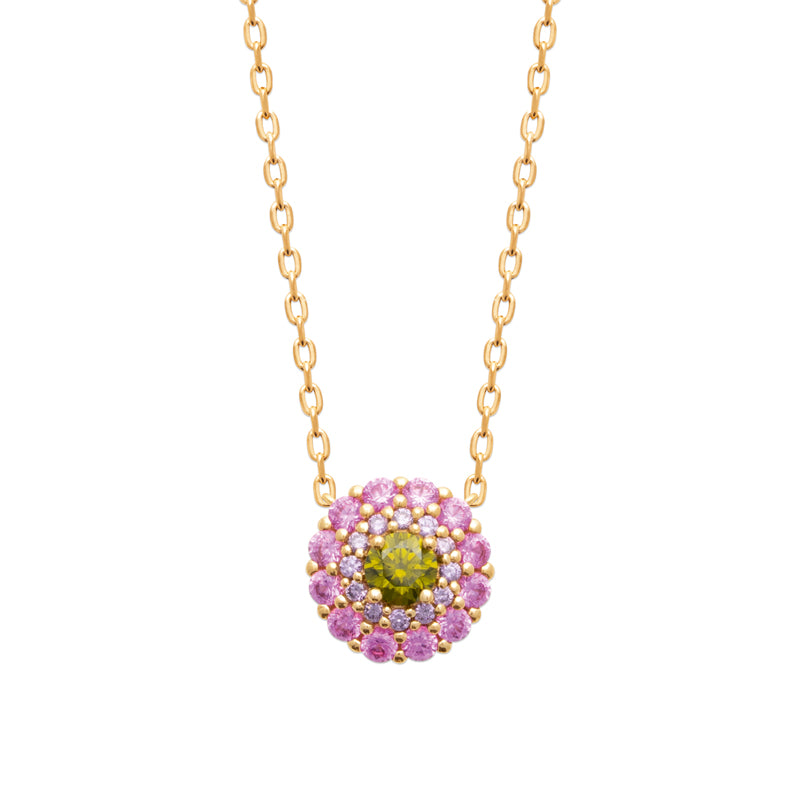 Warda - Collier en Plaqué Or et pierres roses et vertes