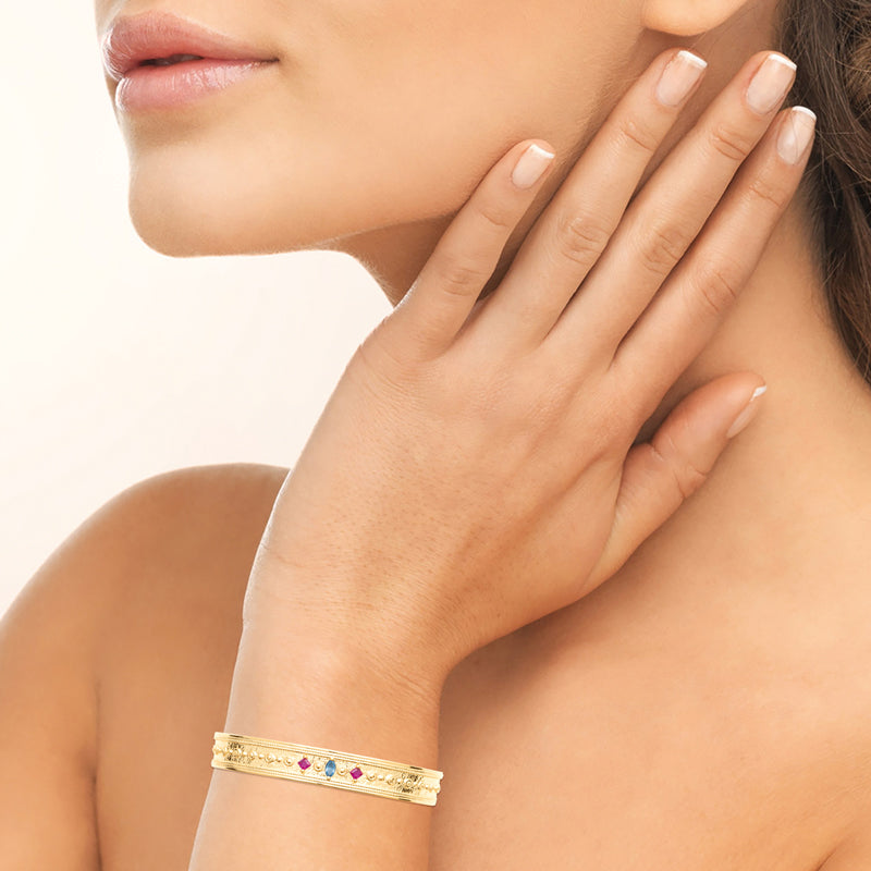 Aziza - Bracelet jonc en Plaqué Or et pierres colorées