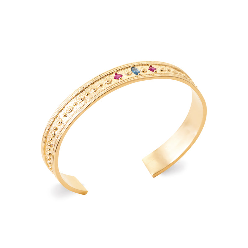 Aziza - Bracelet jonc en Plaqué Or et pierres colorées