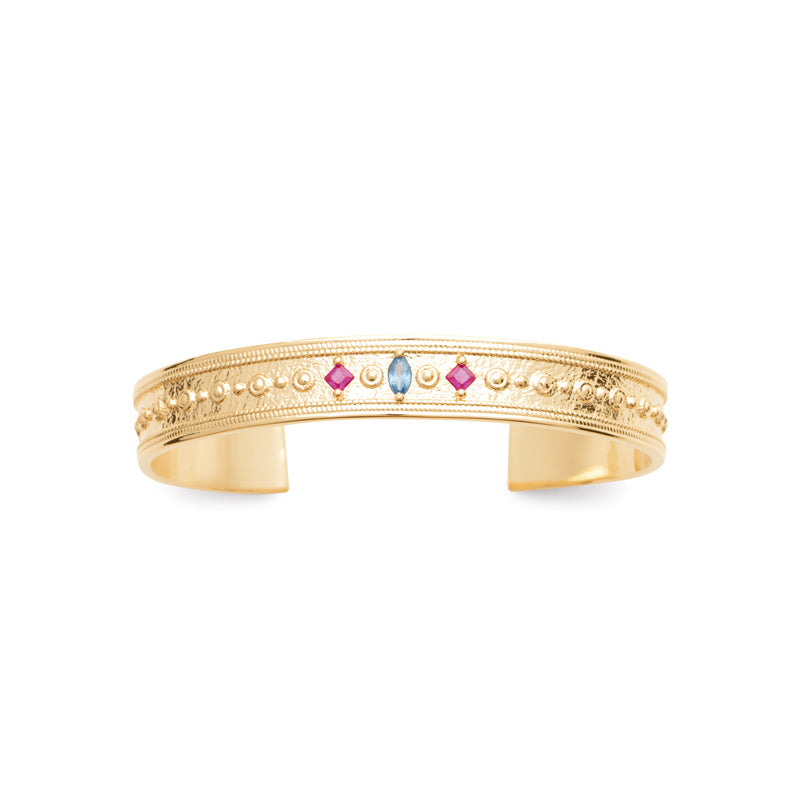 Aziza - Bracelet jonc en Plaqué Or et pierres colorées
