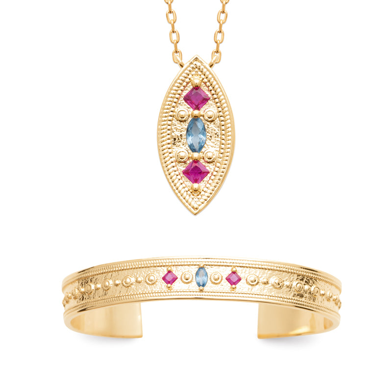 Aziza - Bracelet jonc en Plaqué Or et pierres colorées