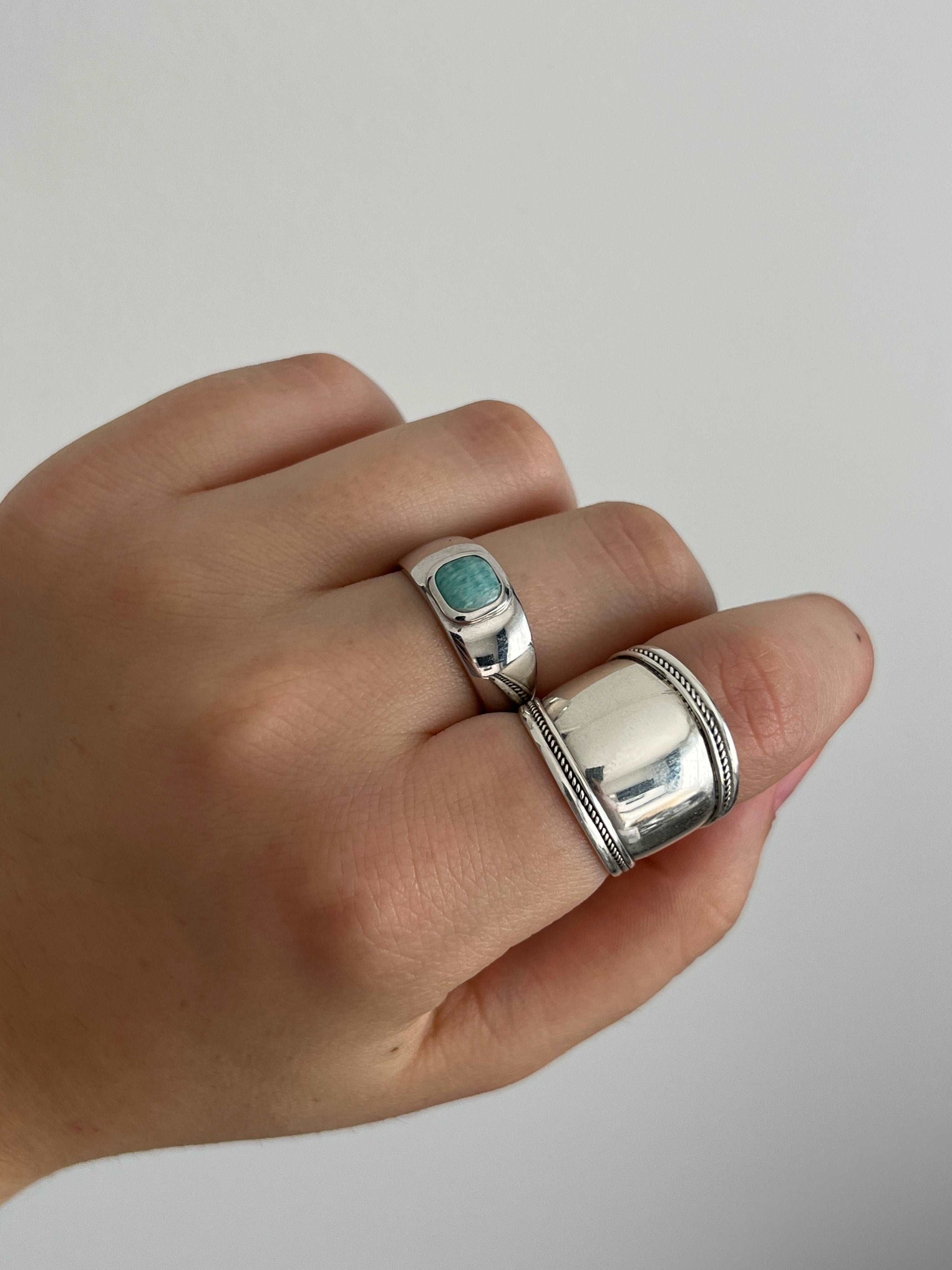 Tiamat - Bague en Argent et Amazonite - Yasmeen Jewelry