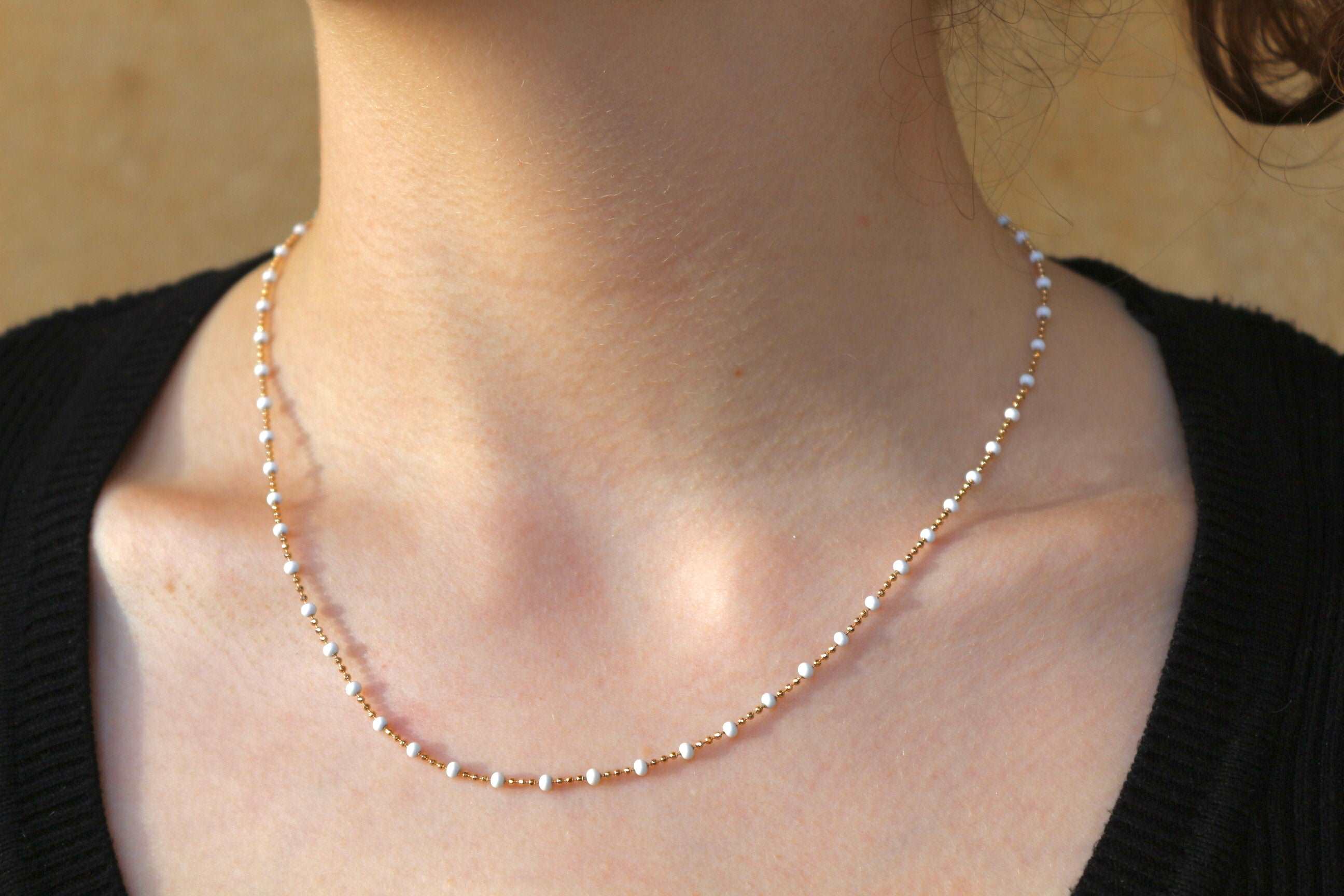 Miyuki - Chaîne perles blanches en Plaqué Or - Yasmeen Jewelry