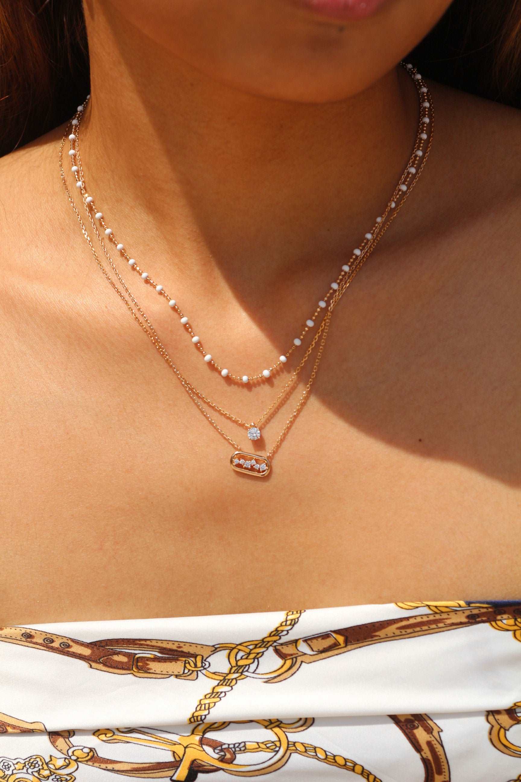 Miyuki - Chaîne perles blanches en Plaqué Or - Yasmeen Jewelry