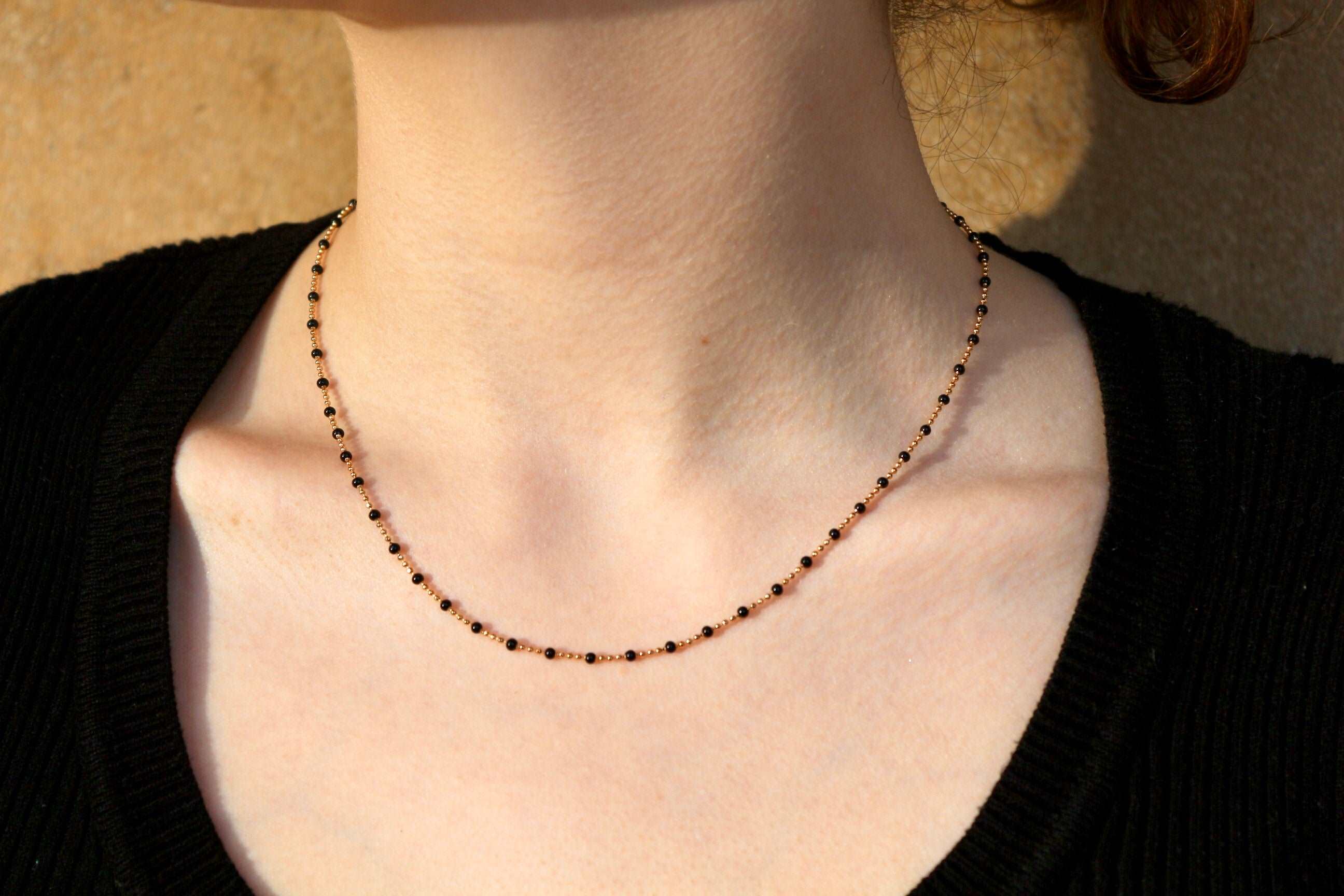 Miyuki - Chaîne perles noires en Plaqué Or - Yasmeen Jewelry